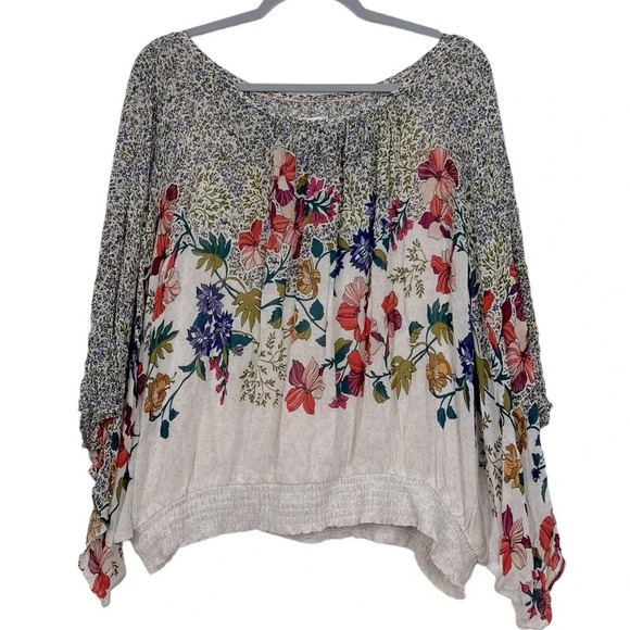 Anthropologie Women’s XLP Parisa Blouse Floral Dolman Sleeve Elastic Waist - Picture 1 of 12